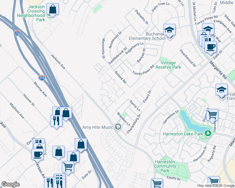 map of restaurants, bars, coffee shops, grocery stores, and more near 26408 Arboretum Way in Murrieta