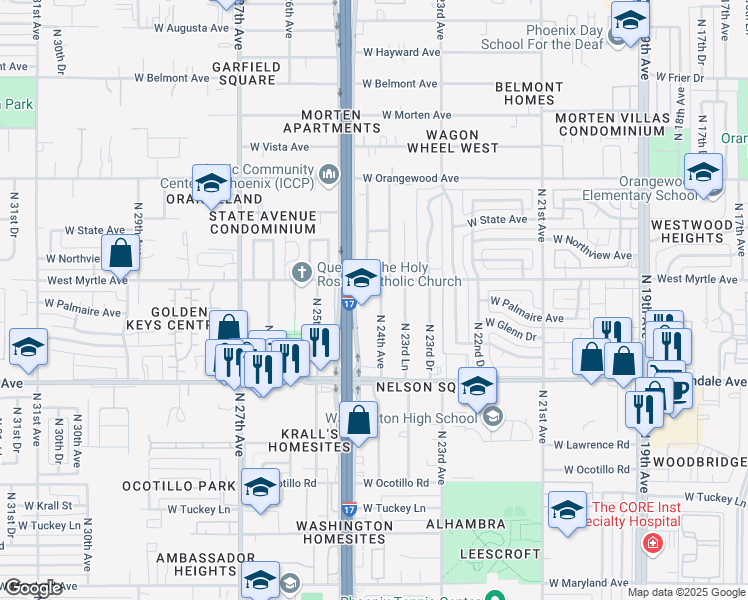 map of restaurants, bars, coffee shops, grocery stores, and more near 7132 North 24th Avenue in Phoenix