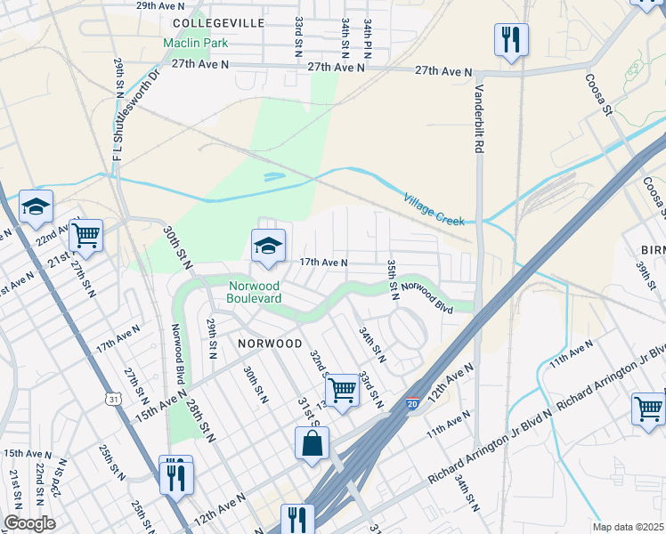 map of restaurants, bars, coffee shops, grocery stores, and more near 3331 17th Avenue North in Birmingham