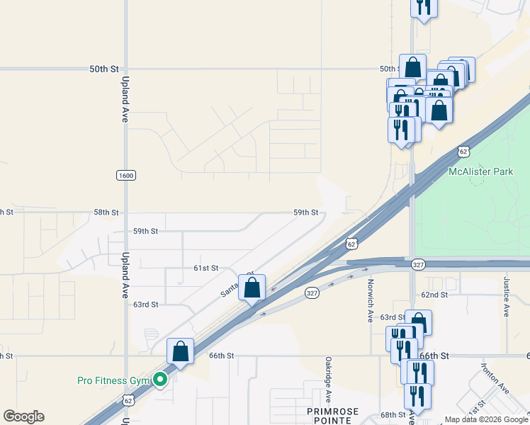 map of restaurants, bars, coffee shops, grocery stores, and more near 6968 59th Street in Lubbock