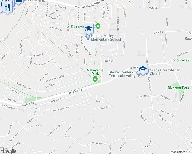 map of restaurants, bars, coffee shops, grocery stores, and more near 39897 South Creek Circle in Murrieta