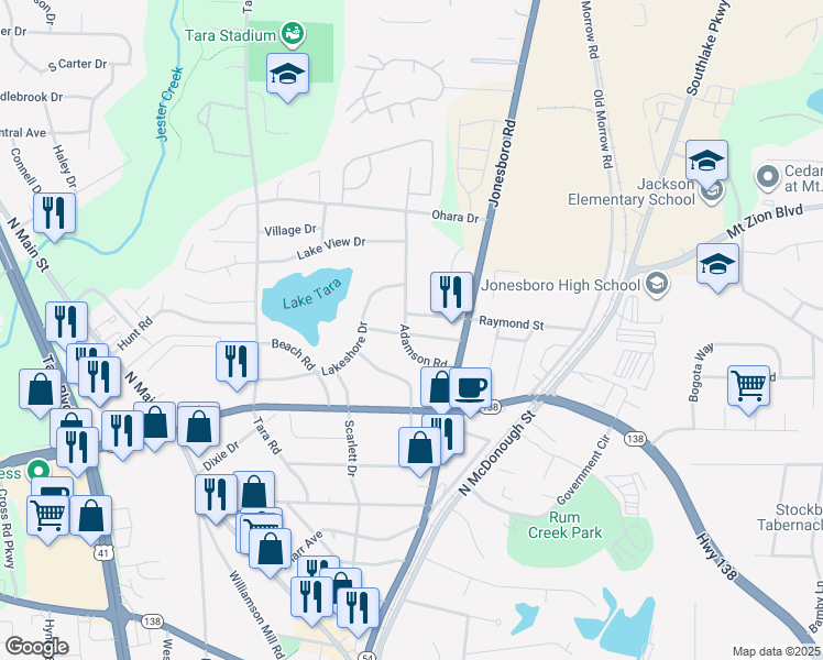 map of restaurants, bars, coffee shops, grocery stores, and more near 1191 Adamson Road in Jonesboro