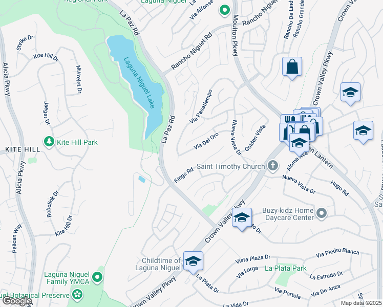 map of restaurants, bars, coffee shops, grocery stores, and more near 24572 Via Del Oro in Laguna Niguel