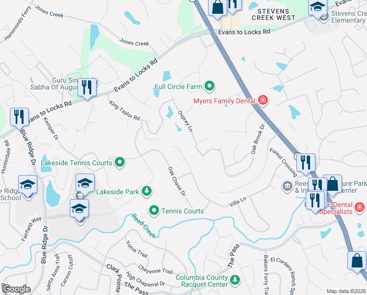 map of restaurants, bars, coffee shops, grocery stores, and more near 3892 Beaver Brook Drive in Martinez
