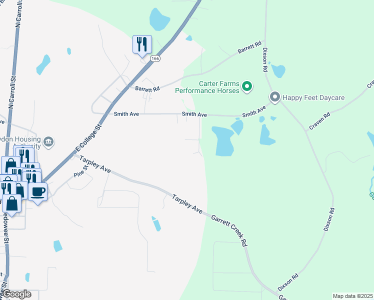 map of restaurants, bars, coffee shops, grocery stores, and more near 145 Scarlett Place Drive in Bowdon