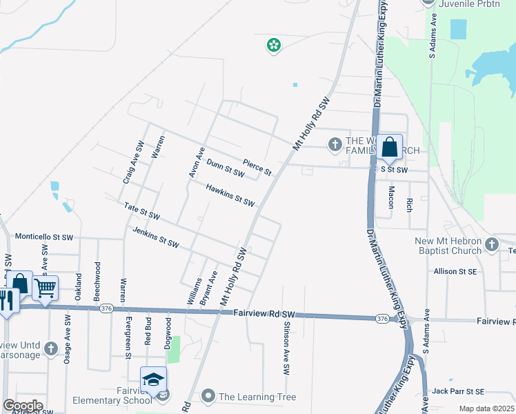 map of restaurants, bars, coffee shops, grocery stores, and more near 569 Hawkins Street Southwest in Camden