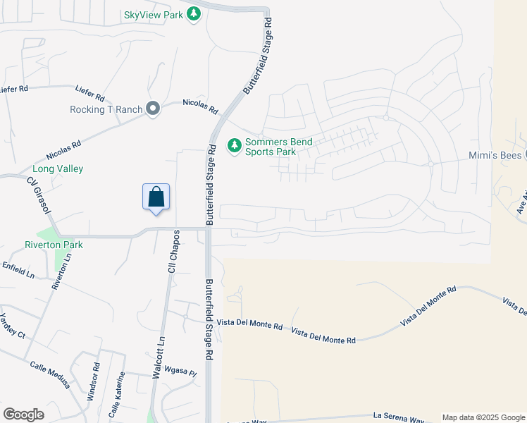 map of restaurants, bars, coffee shops, grocery stores, and more near 40110 Butterfield Stage Road in Temecula