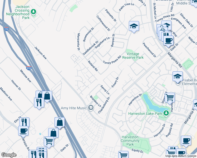 map of restaurants, bars, coffee shops, grocery stores, and more near 26466 Arboretum Way in Murrieta