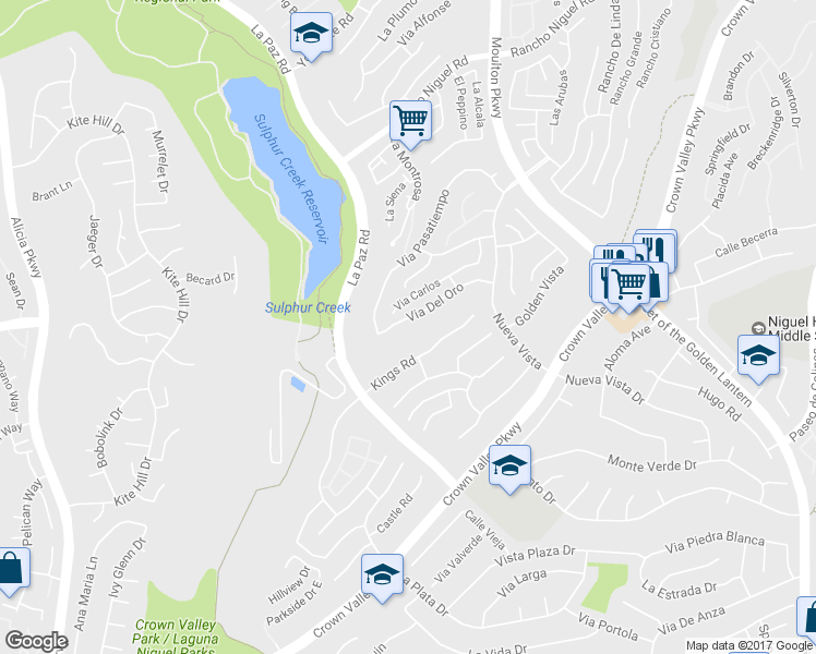 map of restaurants, bars, coffee shops, grocery stores, and more near 24582 Via Del Oro in Laguna Niguel