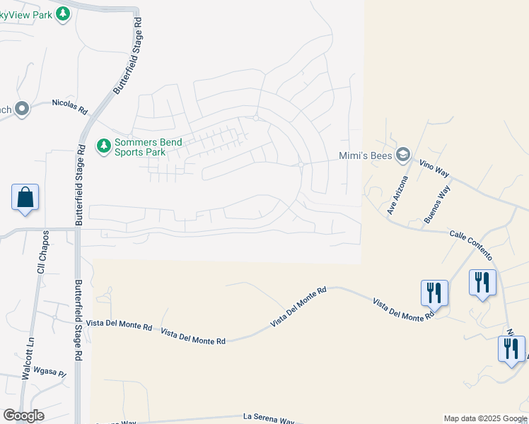map of restaurants, bars, coffee shops, grocery stores, and more near 39824 Ninebark Court in Temecula