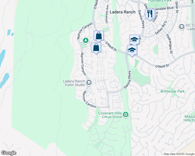 map of restaurants, bars, coffee shops, grocery stores, and more near 25 Tarleton Lane in Mission Viejo