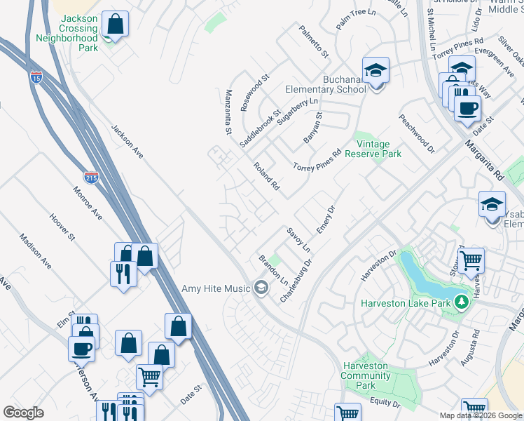 map of restaurants, bars, coffee shops, grocery stores, and more near 26408 Arboretum Way in Murrieta