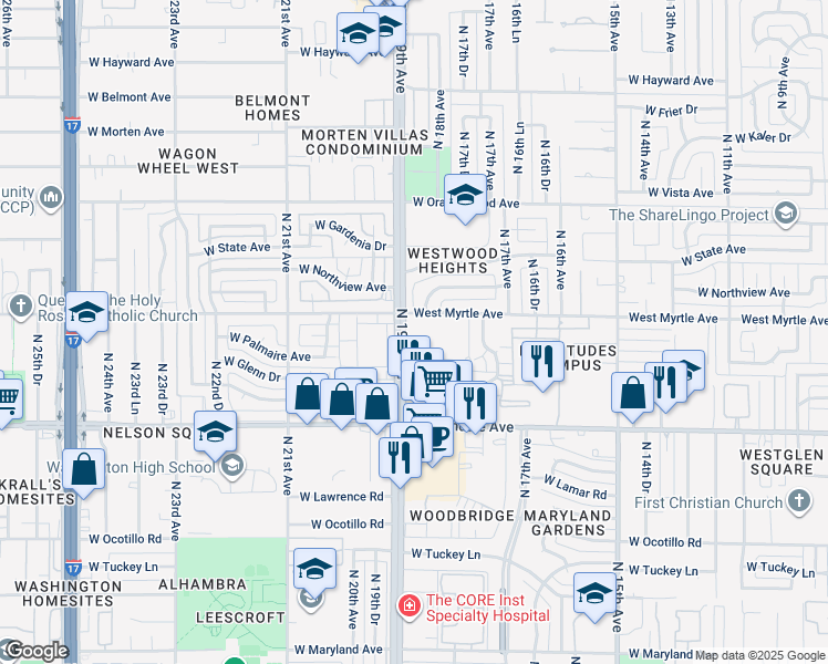 map of restaurants, bars, coffee shops, grocery stores, and more near 7141 North 19th Avenue in Phoenix