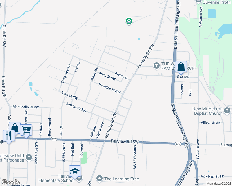 map of restaurants, bars, coffee shops, grocery stores, and more near 569 Hawkins Street Southwest in Camden