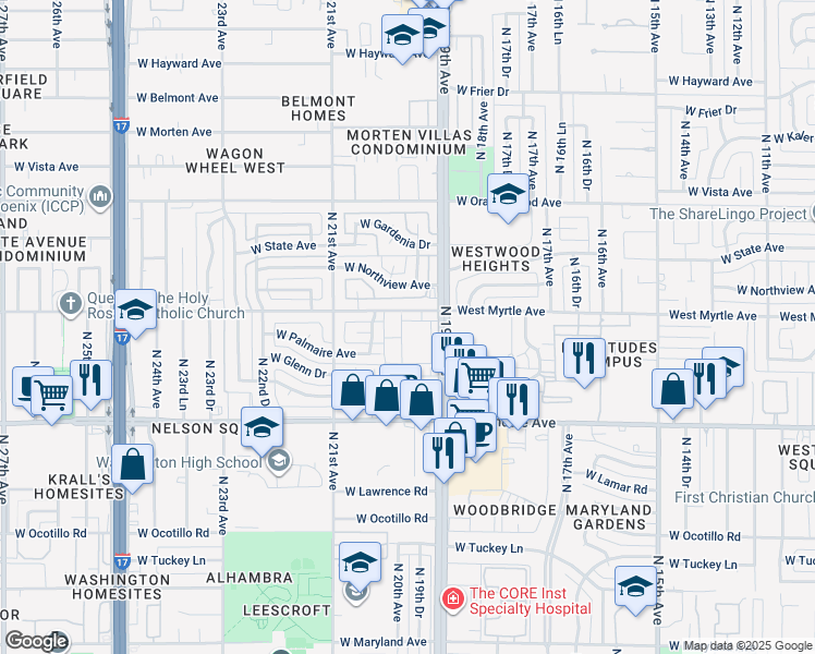 map of restaurants, bars, coffee shops, grocery stores, and more near 7026 North 19th Avenue in Phoenix