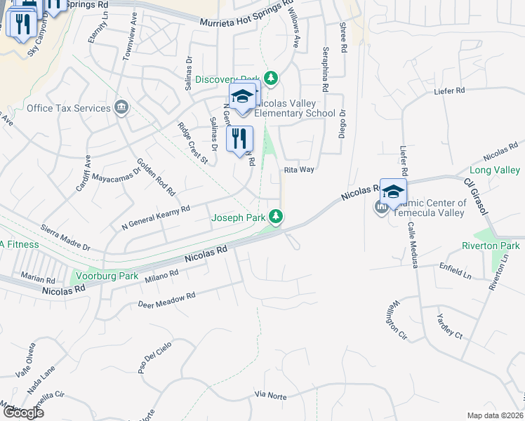 map of restaurants, bars, coffee shops, grocery stores, and more near 39883 South Creek Circle in Murrieta