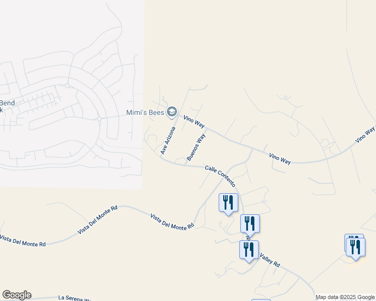 map of restaurants, bars, coffee shops, grocery stores, and more near Buenos Way in Temecula