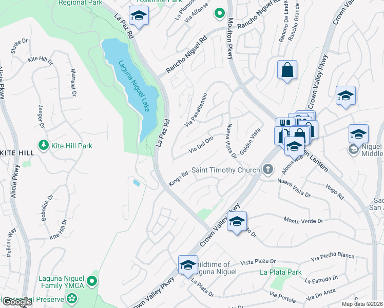 map of restaurants, bars, coffee shops, grocery stores, and more near 24602 Via Del Oro in Laguna Niguel