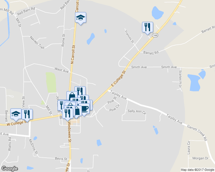 map of restaurants, bars, coffee shops, grocery stores, and more near 407 East College Street in Bowdon