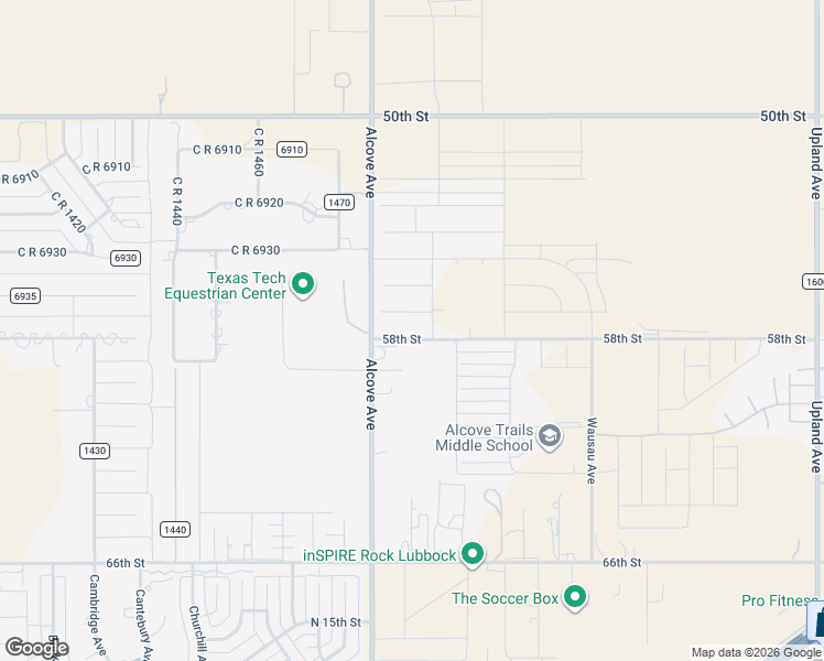 map of restaurants, bars, coffee shops, grocery stores, and more near 5803 County Road 1500 in Lubbock