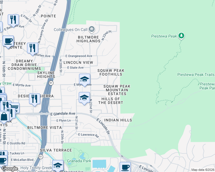 map of restaurants, bars, coffee shops, grocery stores, and more near 2256 East Palmaire Avenue in Phoenix