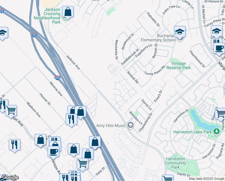 map of restaurants, bars, coffee shops, grocery stores, and more near 26331 Arboretum Way in Murrieta