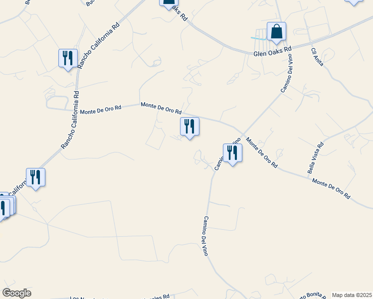 map of restaurants, bars, coffee shops, grocery stores, and more near 40150 Barksdale Circle in Temecula
