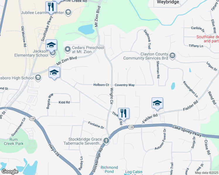 map of restaurants, bars, coffee shops, grocery stores, and more near 1789 Holborn Court in Jonesboro
