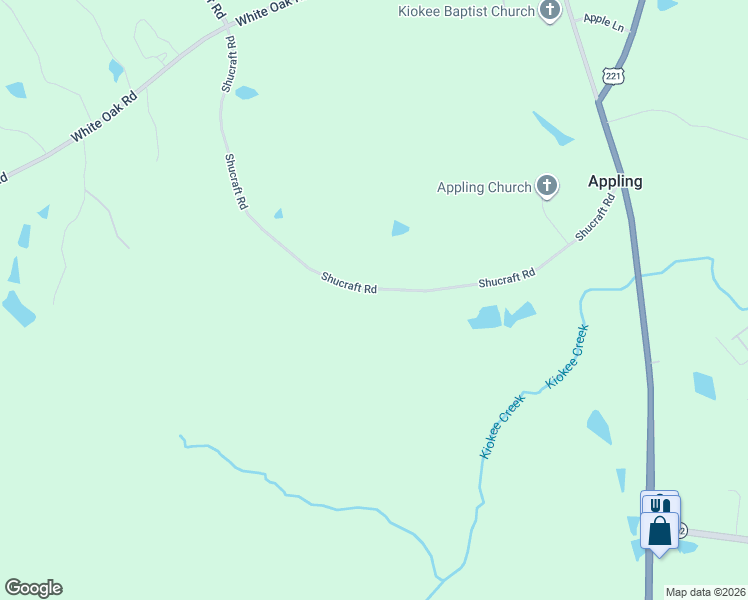 map of restaurants, bars, coffee shops, grocery stores, and more near 6588 Shucraft Road in Appling