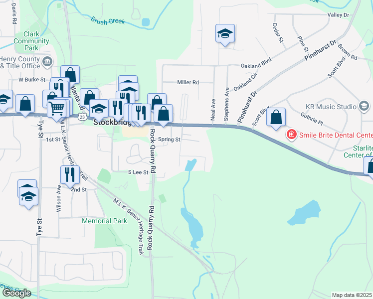 map of restaurants, bars, coffee shops, grocery stores, and more near 115 Lambert Drive in Stockbridge