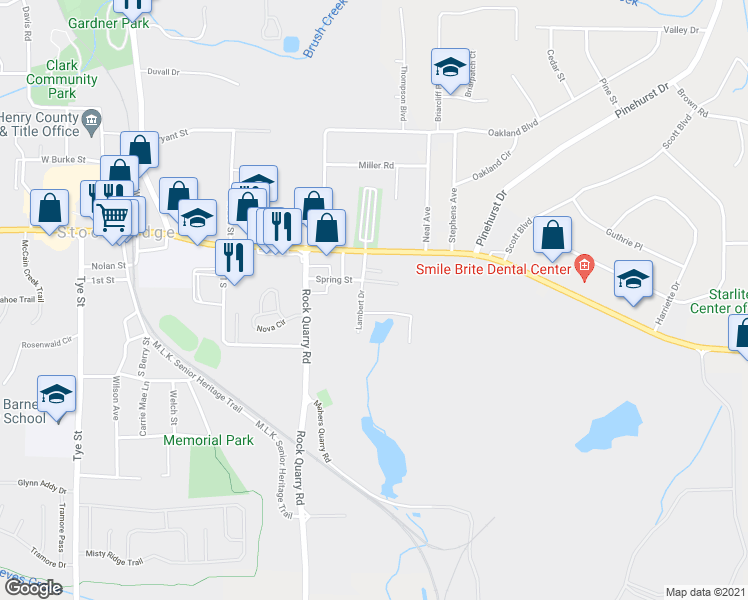 map of restaurants, bars, coffee shops, grocery stores, and more near 108 Lambert Drive in Stockbridge