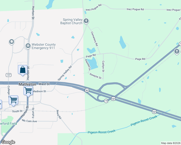 map of restaurants, bars, coffee shops, grocery stores, and more near 143 Swayze Street in Mathiston