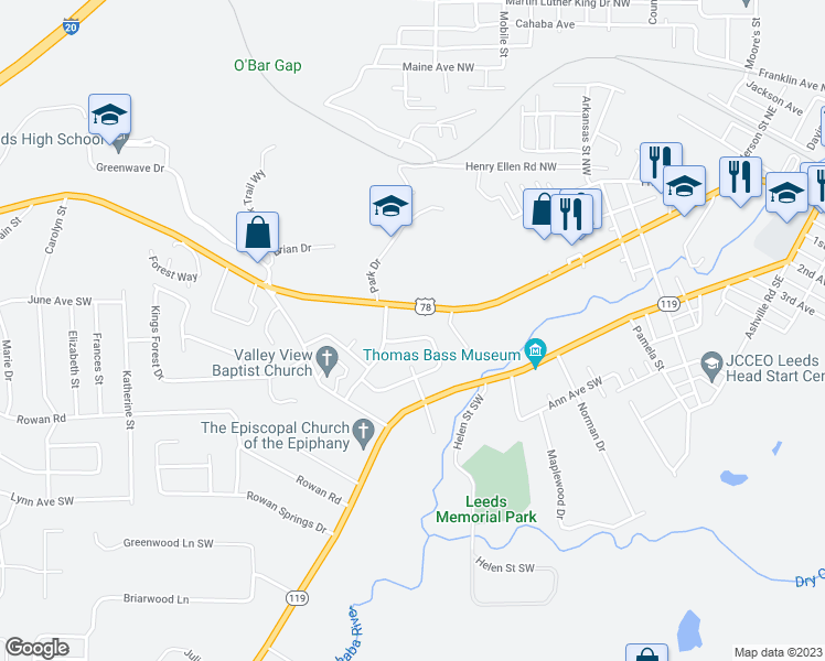 map of restaurants, bars, coffee shops, grocery stores, and more near 1116 Robert E Lee Avenue in Leeds