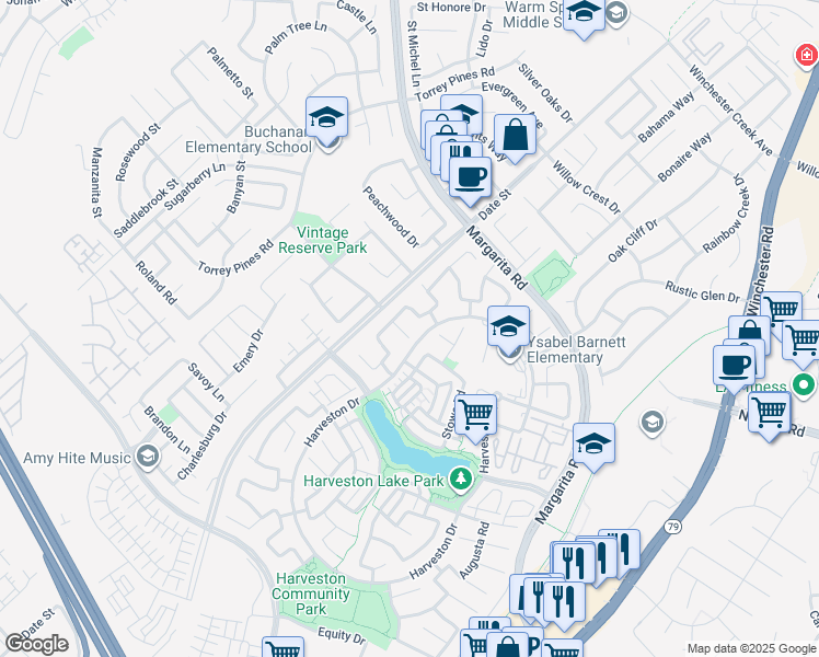map of restaurants, bars, coffee shops, grocery stores, and more near 39882 Camden Court in Temecula