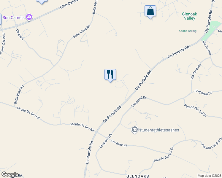 map of restaurants, bars, coffee shops, grocery stores, and more near 39750 De Portola Road in Temecula