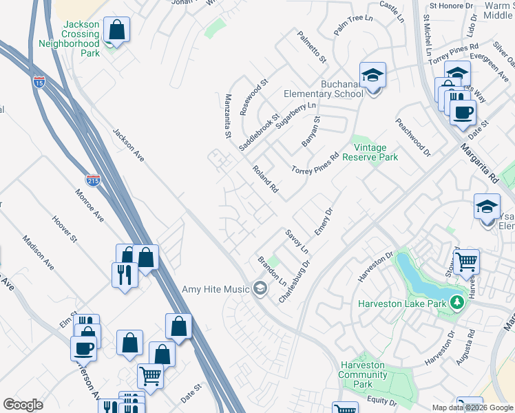 map of restaurants, bars, coffee shops, grocery stores, and more near 26414 Arboretum Way in Murrieta