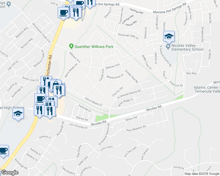 map of restaurants, bars, coffee shops, grocery stores, and more near 39646 Freemark Abbey in Murrieta