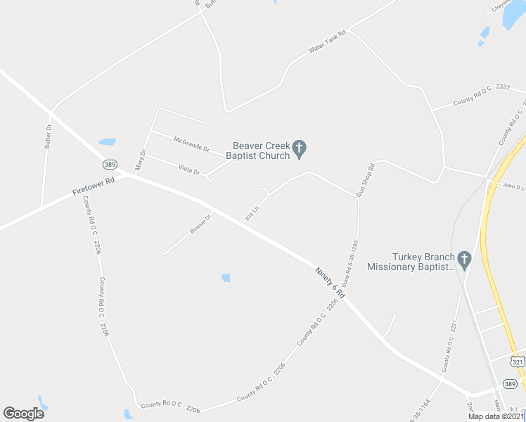 map of restaurants, bars, coffee shops, grocery stores, and more near 122 Iris Lane in Neeses