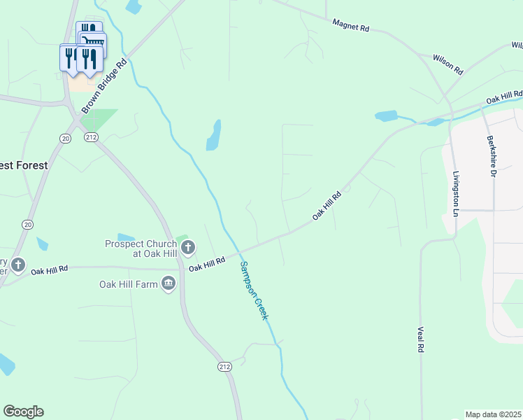 map of restaurants, bars, coffee shops, grocery stores, and more near 50 Oak Crest Court in Covington