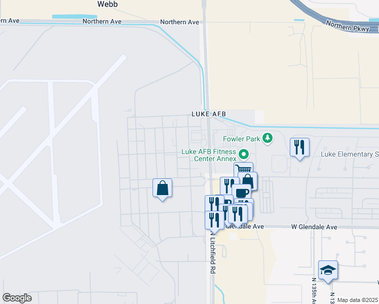map of restaurants, bars, coffee shops, grocery stores, and more near 7348 Bong Lane in Glendale