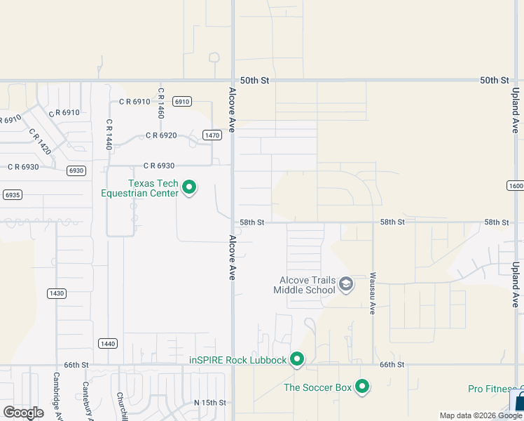 map of restaurants, bars, coffee shops, grocery stores, and more near 5803 County Road 1500 in Lubbock