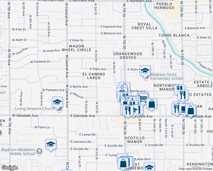 map of restaurants, bars, coffee shops, grocery stores, and more near 333 East Pomona Road in Phoenix