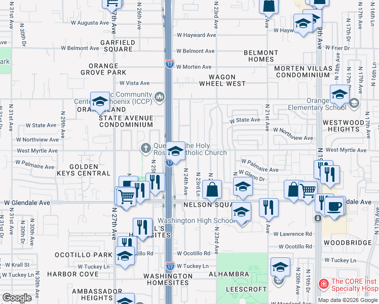 map of restaurants, bars, coffee shops, grocery stores, and more near 7136 North 23rd Lane in Phoenix
