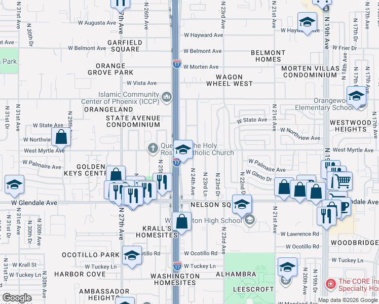 map of restaurants, bars, coffee shops, grocery stores, and more near 7132 North 24th Avenue in Phoenix
