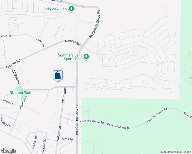 map of restaurants, bars, coffee shops, grocery stores, and more near 40110 Butterfield Stage Road in Temecula
