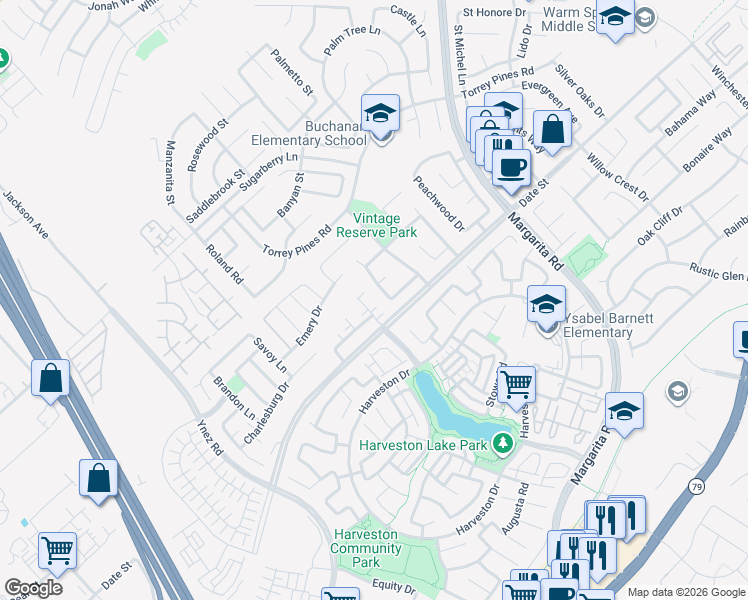 map of restaurants, bars, coffee shops, grocery stores, and more near 27484 Blackstone Road in Temecula