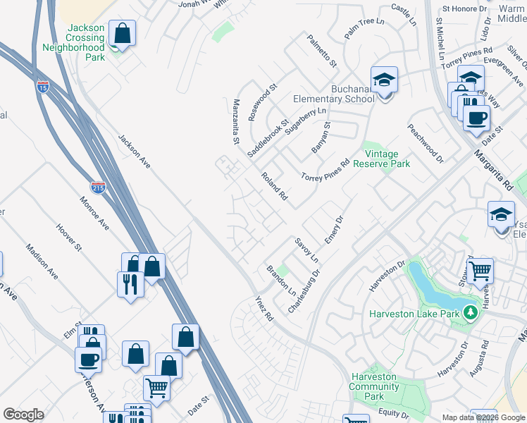 map of restaurants, bars, coffee shops, grocery stores, and more near 26408 Arboretum Way in Murrieta