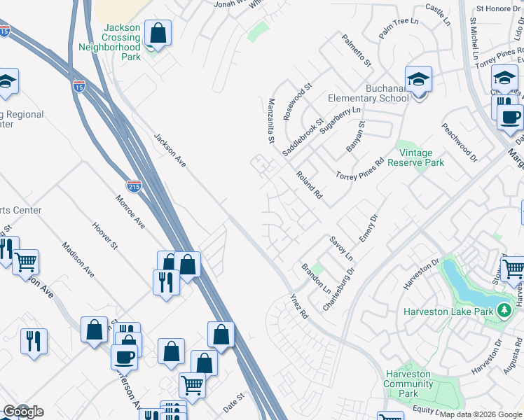 map of restaurants, bars, coffee shops, grocery stores, and more near 26367 Arboretum Way in Murrieta