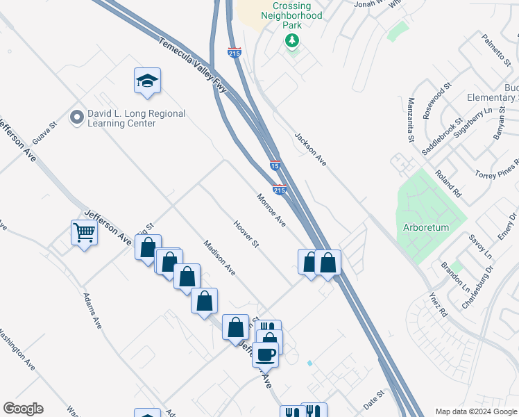 map of restaurants, bars, coffee shops, grocery stores, and more near 26125 Monroe Avenue in Murrieta