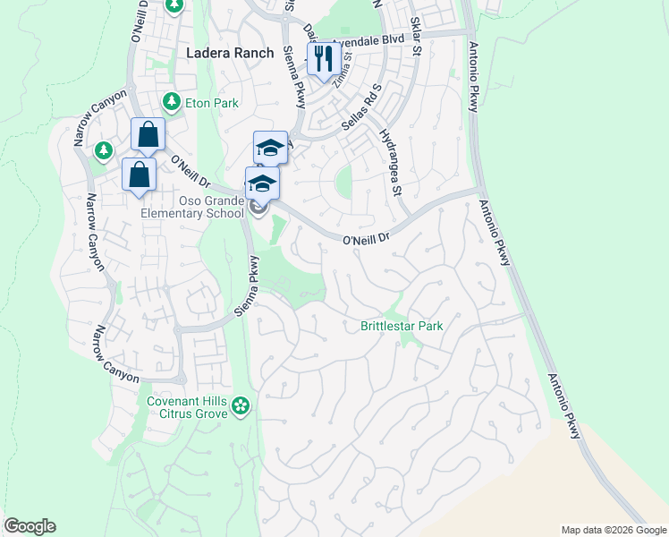 map of restaurants, bars, coffee shops, grocery stores, and more near 21 Chianti in Ladera Ranch